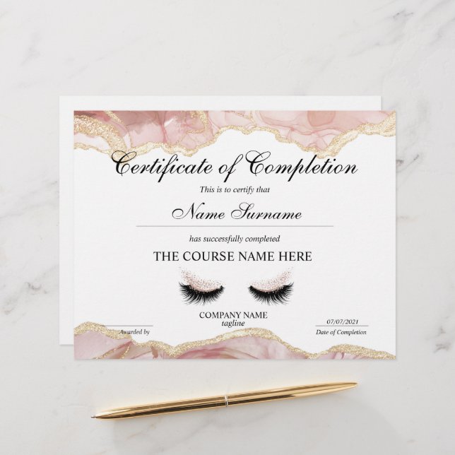 Papier Certificat de fin de cours (Devant/Arrière en situation)