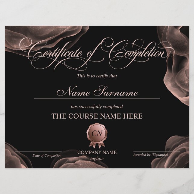 Papier Certificat de fin de cours (Devant)