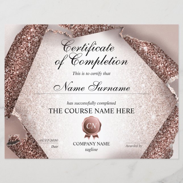 Papier Certificat de fin de cours (Devant)