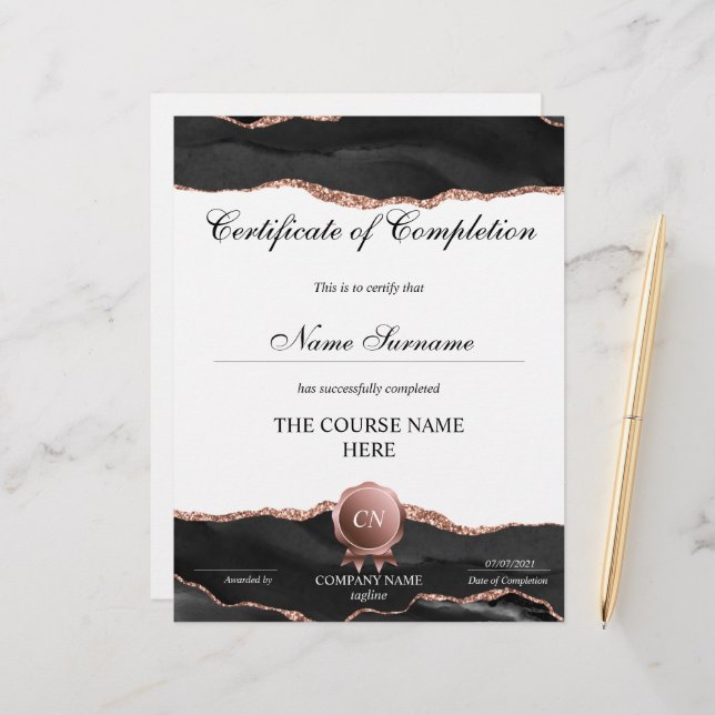 Papier Certificat de fin de cours (Devant/Arrière en situation)