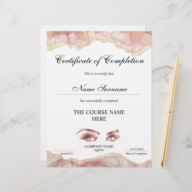 Papier Certificat de fin de cours (Devant/Arrière en situation)