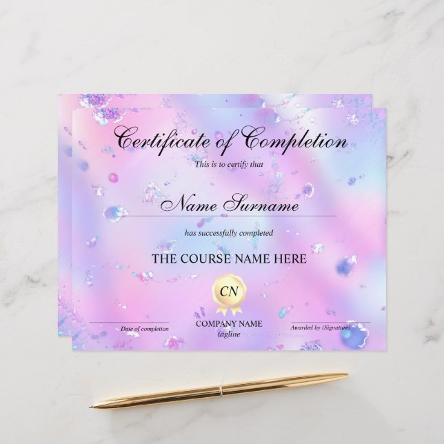 Papier Certificat de fin de cours (Devant/Arrière en situation)