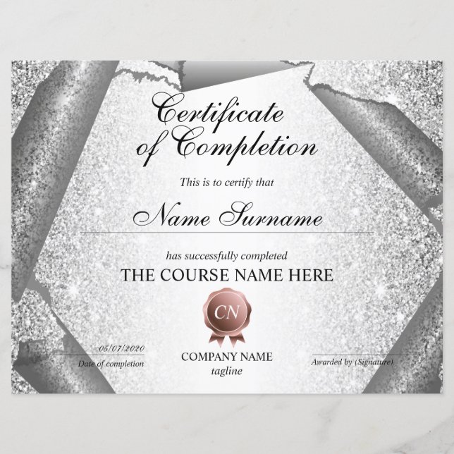 Papier Certificat de fin de cours (Devant)