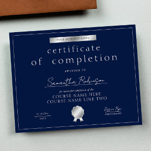 Papier Certificat de fin de cours Navy & Silver