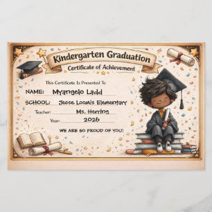 Papier Certificat de fin d'études maternelles ludique