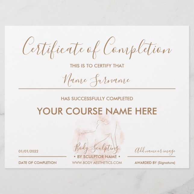 Papier Certificat de fin du Spa Contouring du corps (Devant)