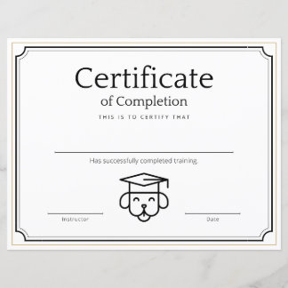 Papier Certificat de formation pour animaux de compagnie 