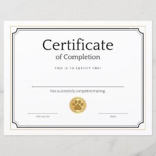 Papier Certificat de formation pour animaux de compagnie 