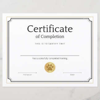 Papier Certificat de formation pour animaux de compagnie