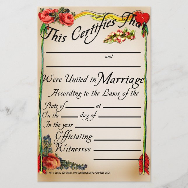 Papier Certificat de mariage de style antique (Devant)