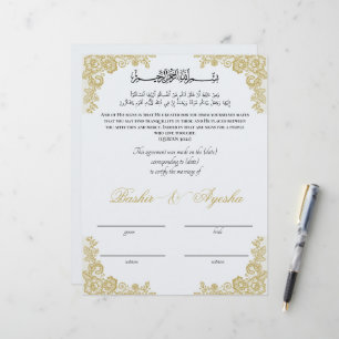 Papier Certificat de mariage Nikkah personnalisé instanta
