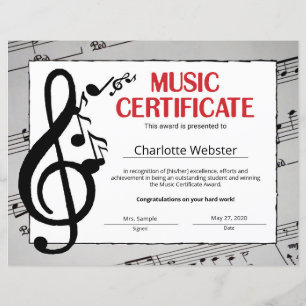 Papier Certificat de musique Certificat de reconnaissance