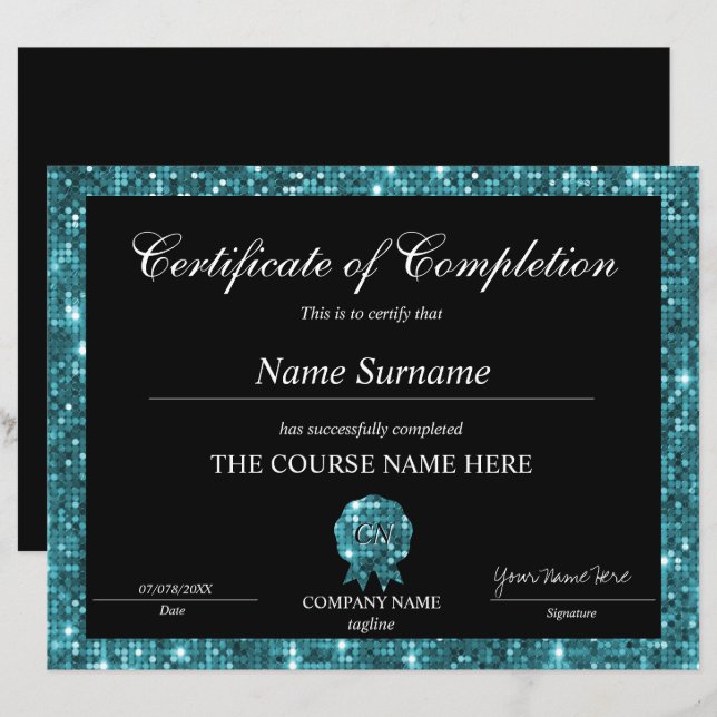Papier Certificat de parties scintillant d'achèvement Dip (Devant / Derrière)