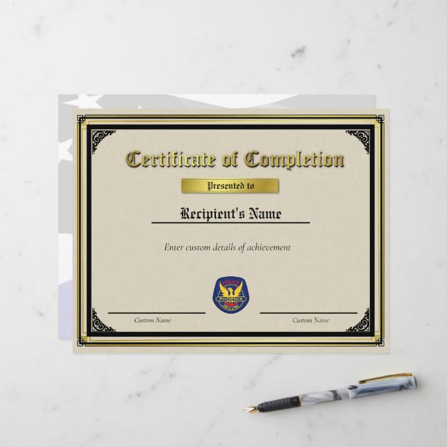 Papier Certificat de patchs de ligne bleue mince personna (Devant/Arrière en situation)