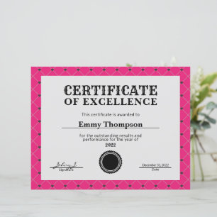Papier Certificat de prix de la société Hot Pink Magenta