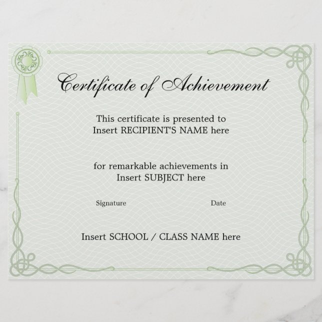 PAPIER CERTIFICAT DE RÉALISATION (Devant)
