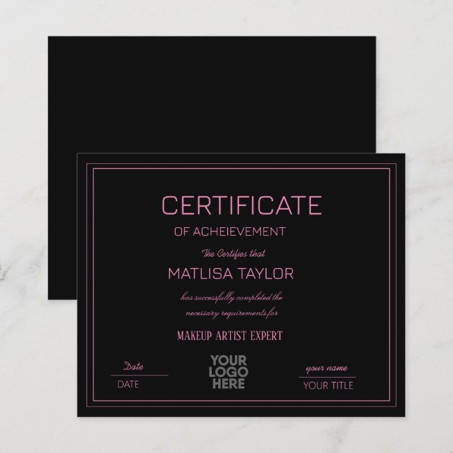 Papier Certificat de Réalisation de l'Affection de Réussi (Devant / Derrière)