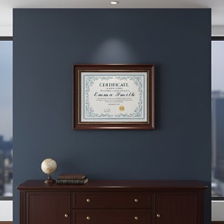 Papier Certificat de Réalisation Orné de Sarcelle Classiq