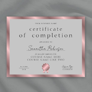 Papier Certificat de Réalisation Rose Gold Société de Pri