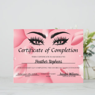 Papier Certificat de Récompense d'Achèvement Lash Tech Ro