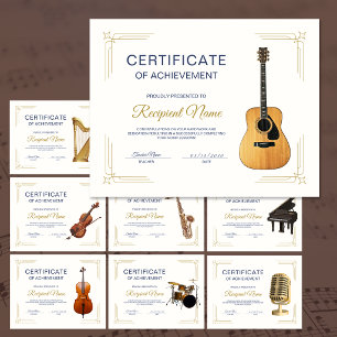 Papier Certificat de Récompense de Cours de Musique en Ca