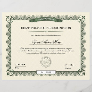 Papier Certificat de reconnaissance