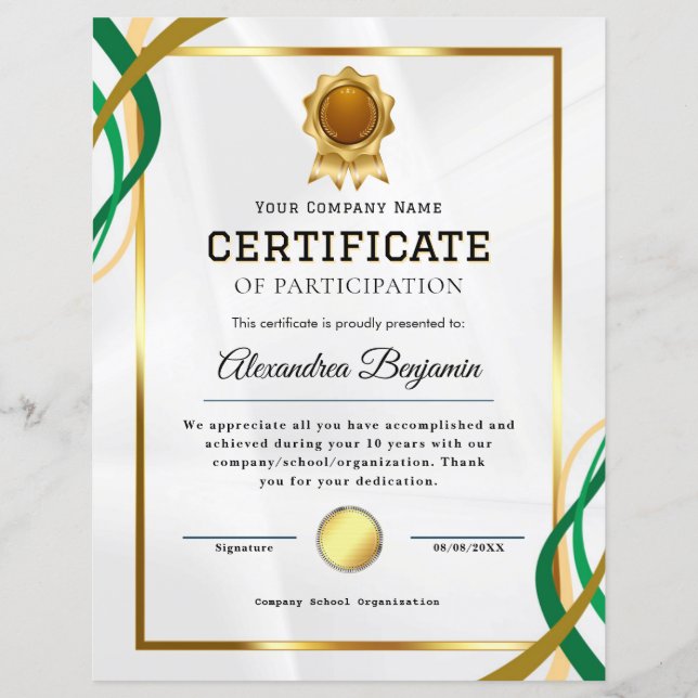 Papier Certificat de reconnaissance (Devant)