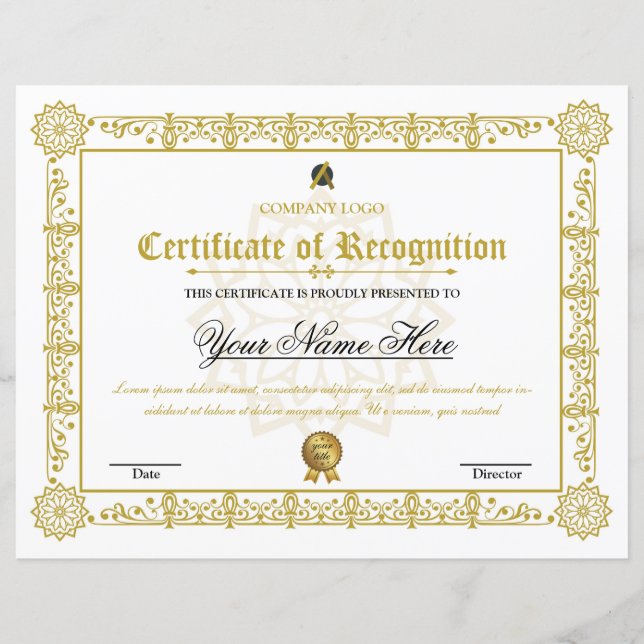Papier Certificat de reconnaissance (Devant)