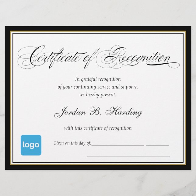 Papier Certificat de reconnaissance - Ajouter un logo (Devant)