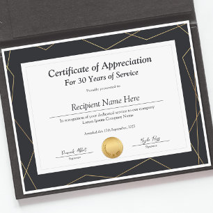 Papier Certificat de reconnaissance pour années de servic