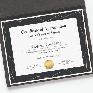 Papier Certificat de reconnaissance pour années de servic