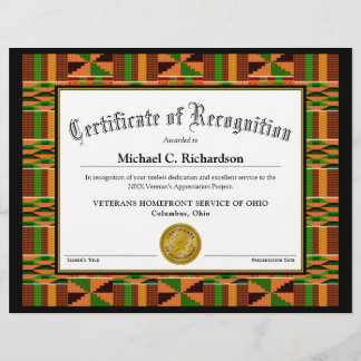 Papier Certificat de reconnaissance Vêtements Kente Afric