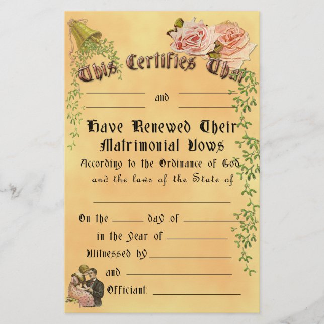 Papier Certificat de renouvellement Vow - Personnalisable (Devant)
