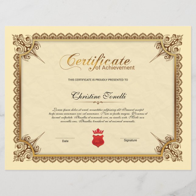 Papier Certificat de réussite (Devant)