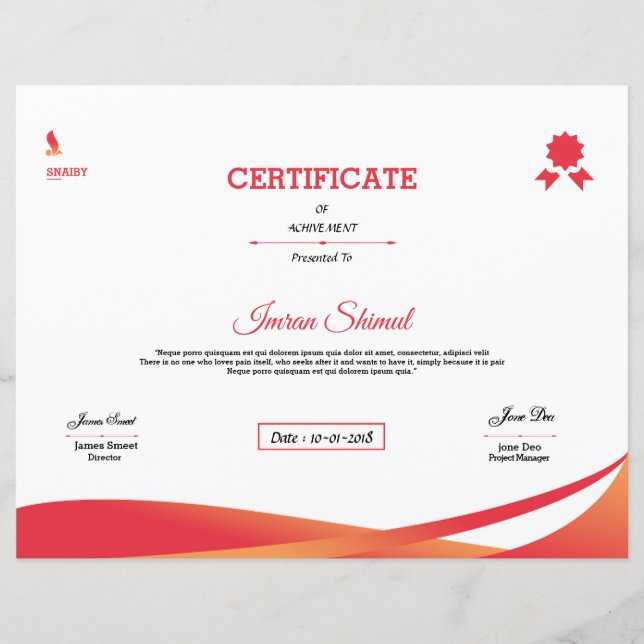 Papier Certificat De Réussite (Devant)