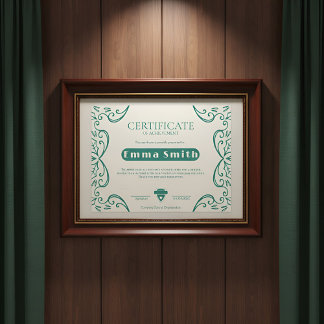 Papier Certificat de réussite à bordure de vigne verte et