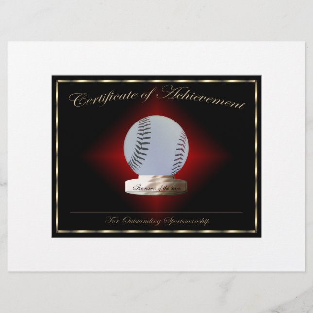 Papier Certificat de réussite de base-ball (Devant)