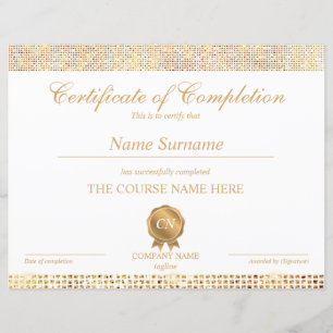 Papier Certificat de Réussite du Cours de Formation