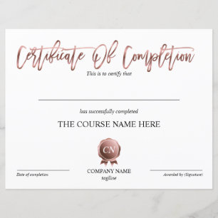 Papier Certificat de Réussite du Cours de Réussite