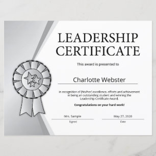 Papier Certificat de réussite en leadership en argent PDF