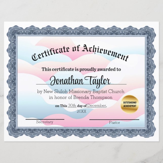 Papier Certificat de réussite en nuage (Devant)
