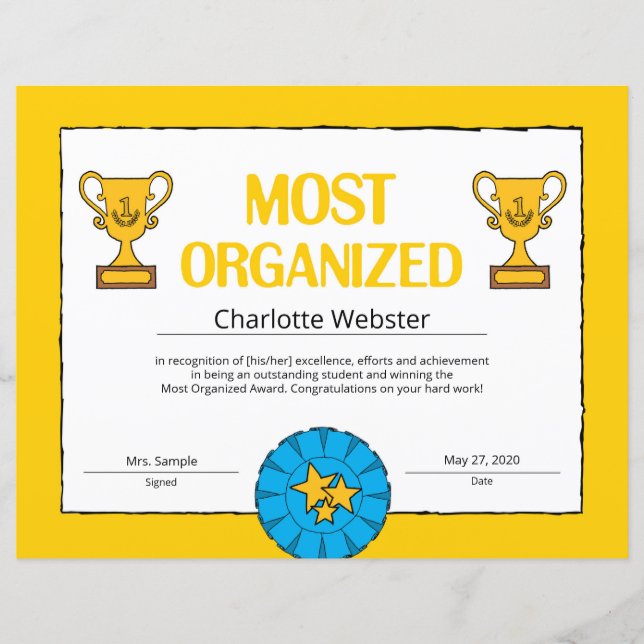 Papier Certificat de réussite le plus organisé PDF (Devant)