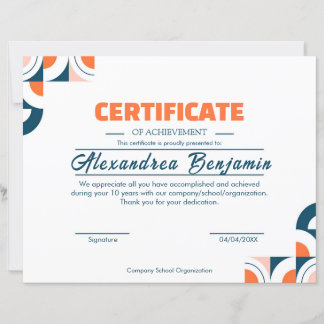 Papier Certificat de Réussite Moderne Prof Orange Bleu