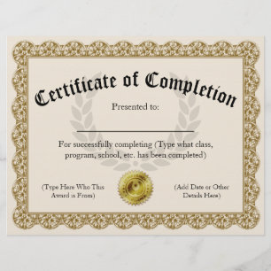 Papier Certificat de Réussite Or Personnalisable 21,59x27