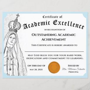Papier Certificat de réussite scolaire mariale