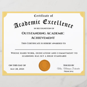 Papier Certificat de réussite scolaire personnalisable