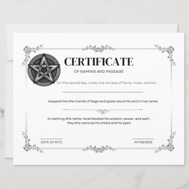 Papier Certificat de sage de nom et de passage (Devant)