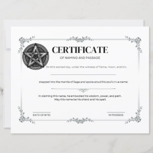 Papier Certificat de sage de nom et de passage