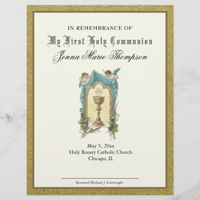 Papier Certificat de souvenir de la Sainte Communion cath (Devant)