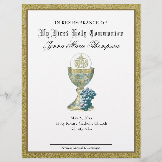 Papier Certificat de souvenir de la Sainte Communion cath (Devant)